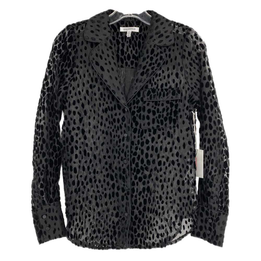 Good American Black Velvet Sheer Leopard Print Button Up Blouse | Size 0
